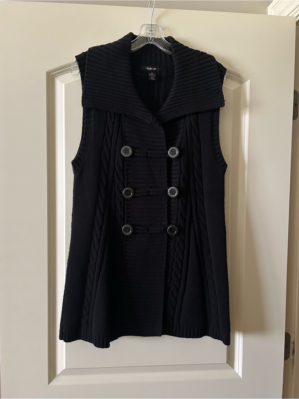 Style & Co Womens Black Knit Vest Blouse Cardigan Button Sleeveless
